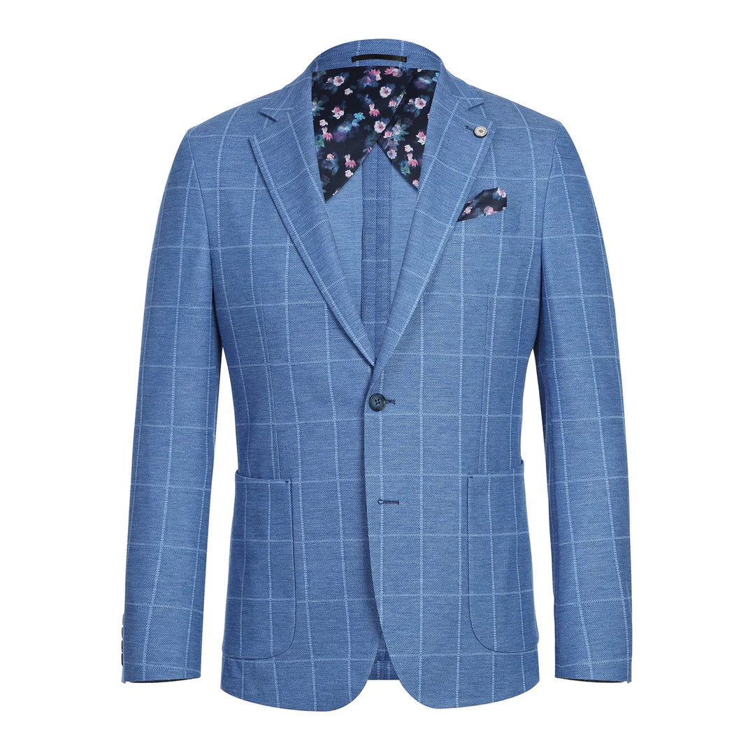 PS23-6 Blue Plaid Men's Half Canvas Blazer