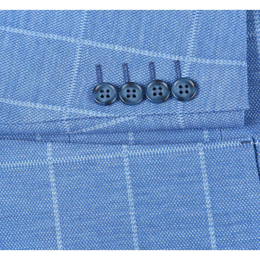 PS23-6 Blue Plaid Men's Half Canvas Blazer