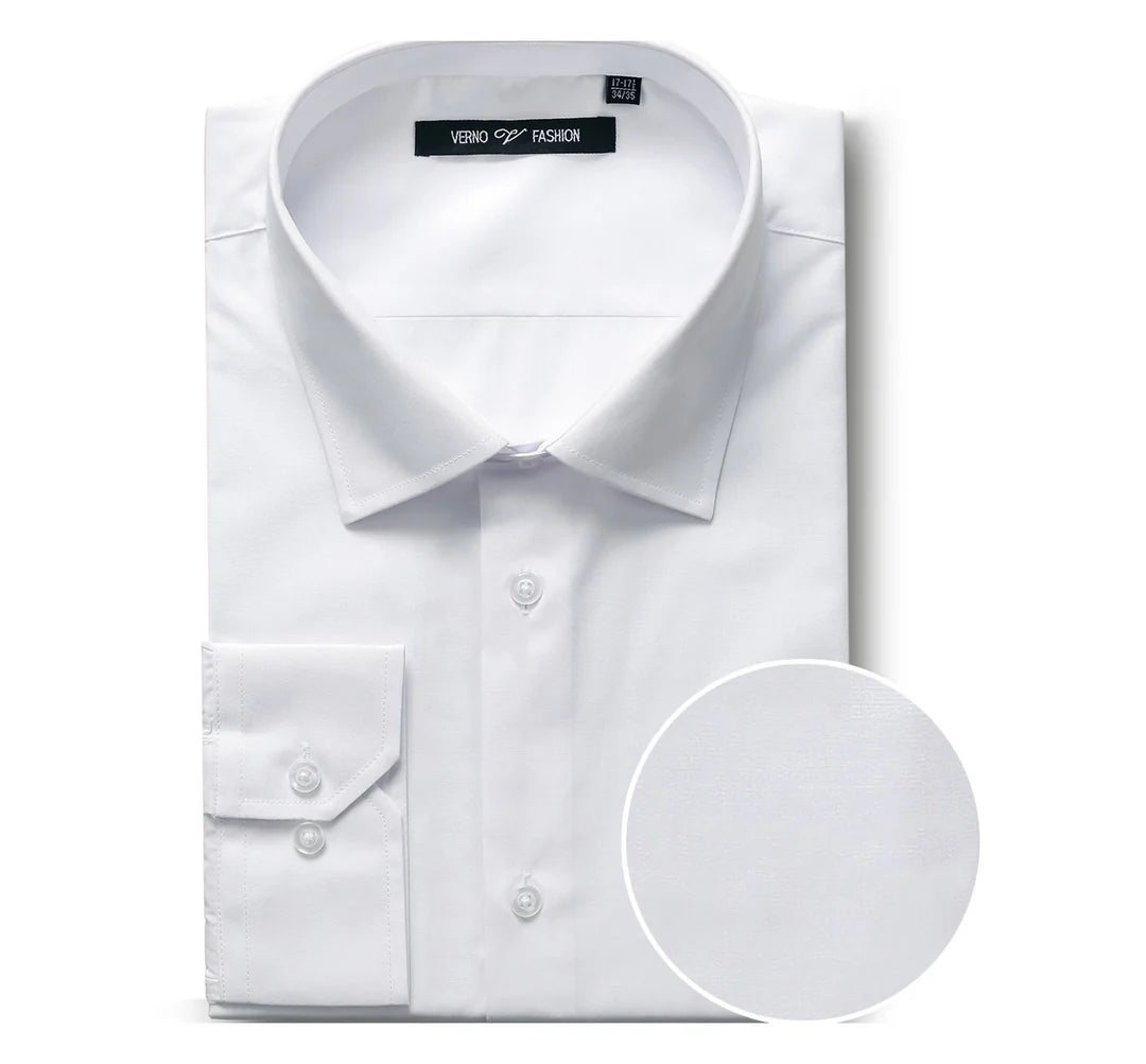 TC01 White Men's Classic Fit Long Sleeve Spread Collar Dress Shirt