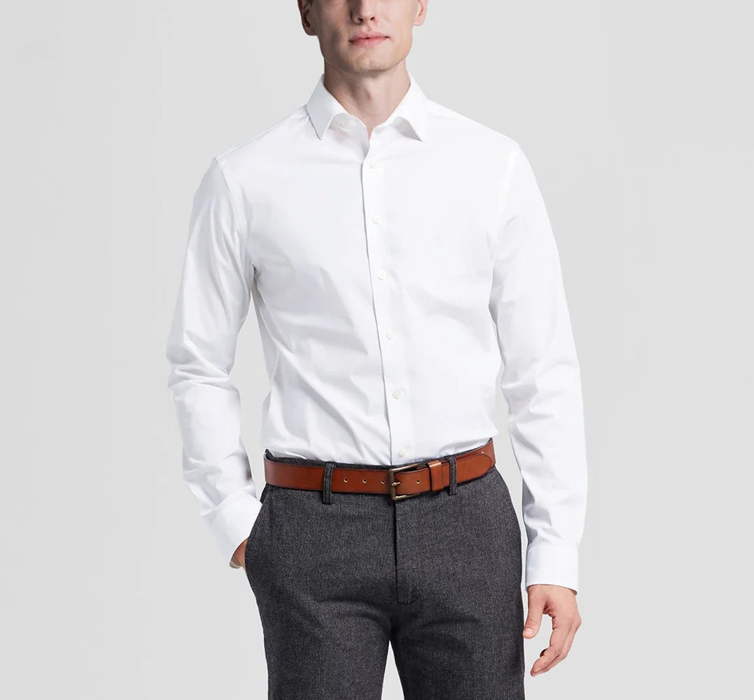 TC01 White Men's Classic Fit Long Sleeve Spread Collar Dress Shirt