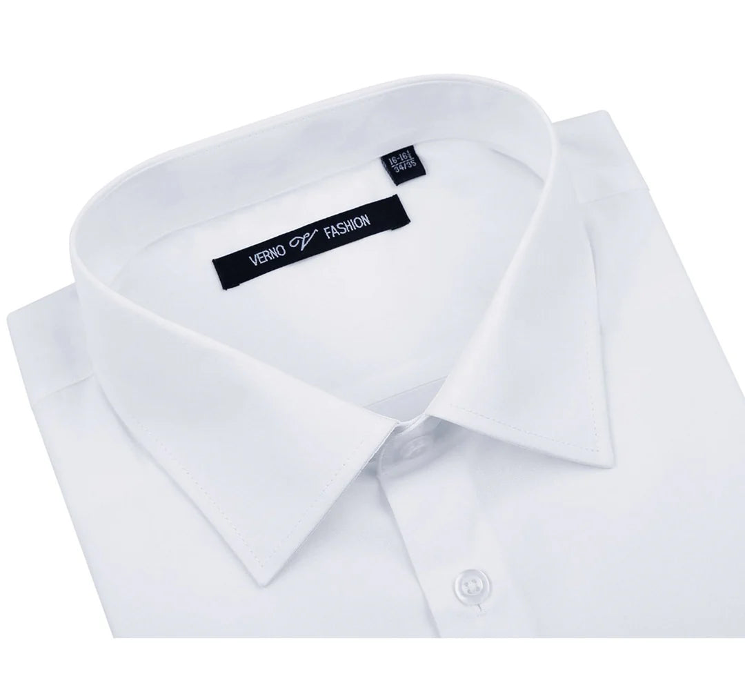 TC01 White Men's Classic Fit Long Sleeve Spread Collar Dress Shirt