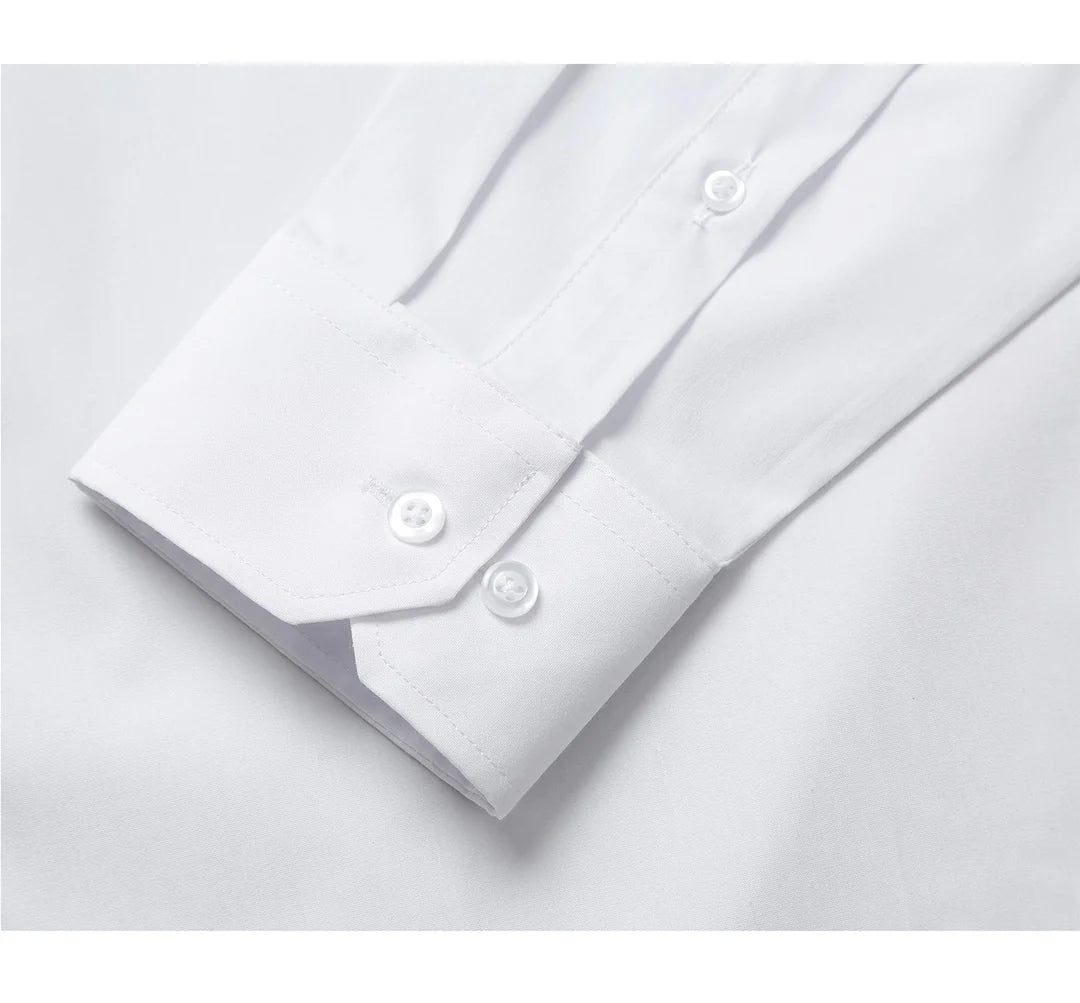 TC01 White Men's Classic Fit Long Sleeve Spread Collar Dress Shirt