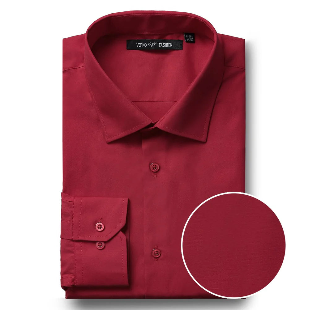 TC626 Brick Red Men's Classic Fit Long Sleeve Spread Collar Dress Shirt
