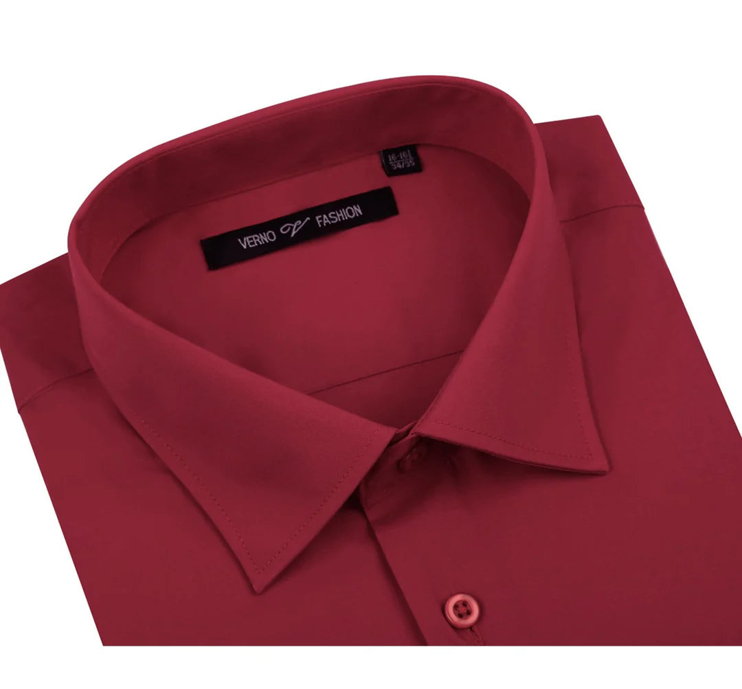 TC626 Brick Red Men's Classic Fit Long Sleeve Spread Collar Dress Shirt