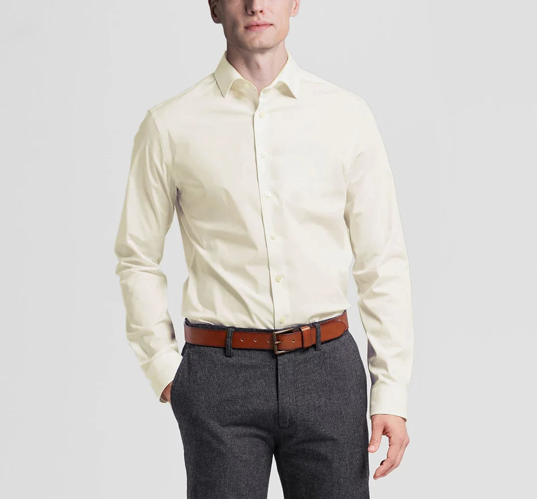 TC645 Ivory Men's Classic Fit Long Sleeve Spread Collar Dress Shirt