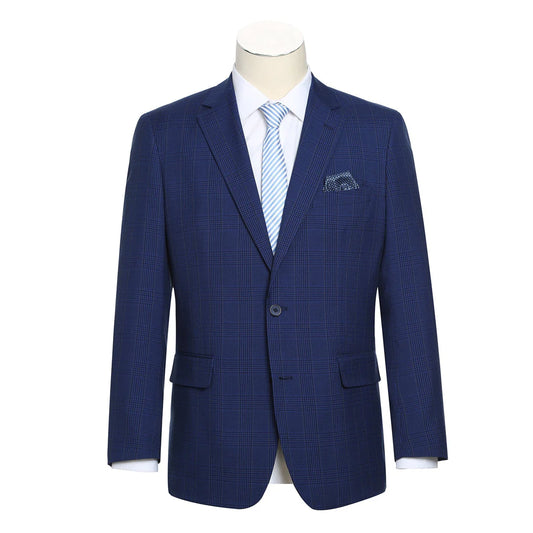 294-16 Blue Men's Classic Fit Windowpane Blazer