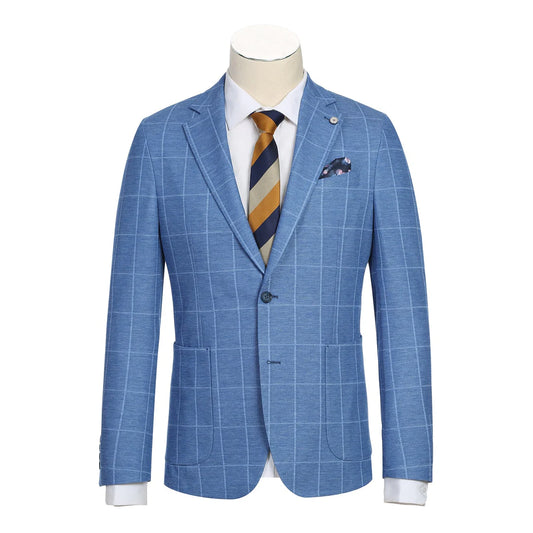 PS23-6 Blue Plaid Men's Half Canvas Blazer