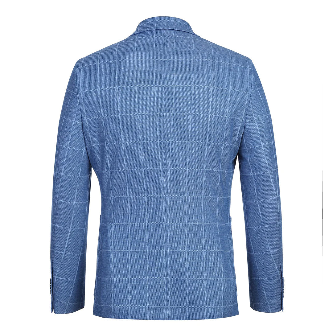 PS23-6 Blue Plaid Men's Half Canvas Blazer