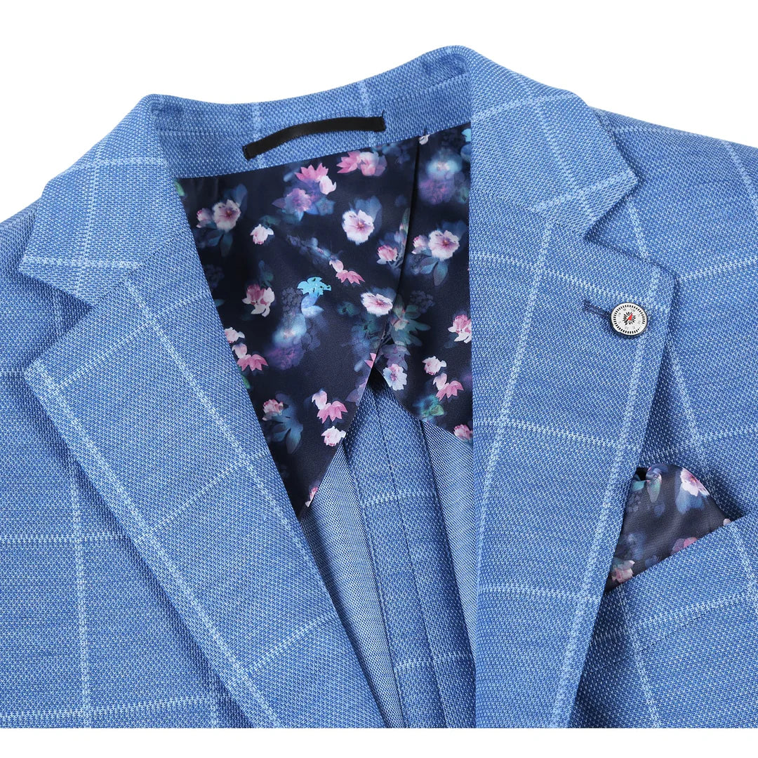PS23-6 Blue Plaid Men's Half Canvas Blazer