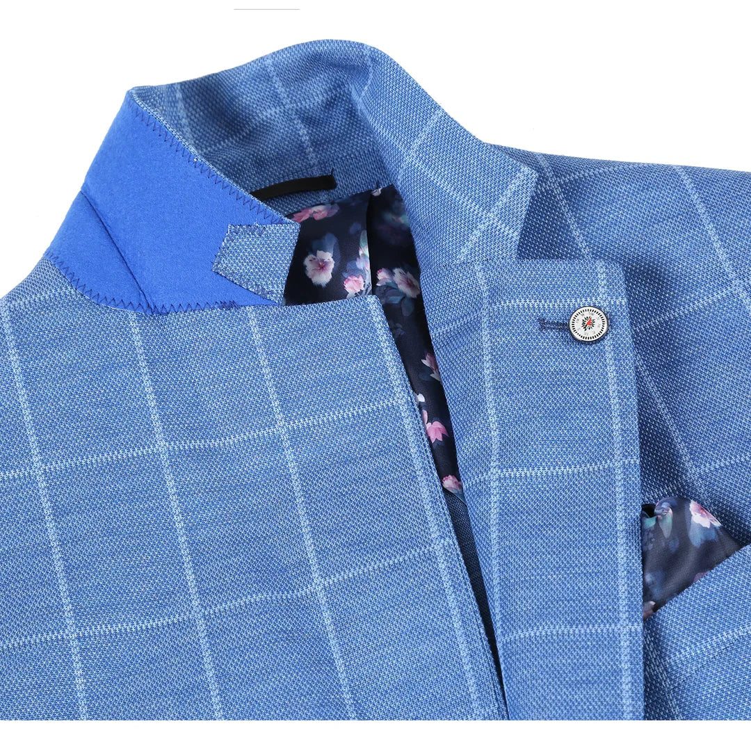 PS23-6 Blue Plaid Men's Half Canvas Blazer