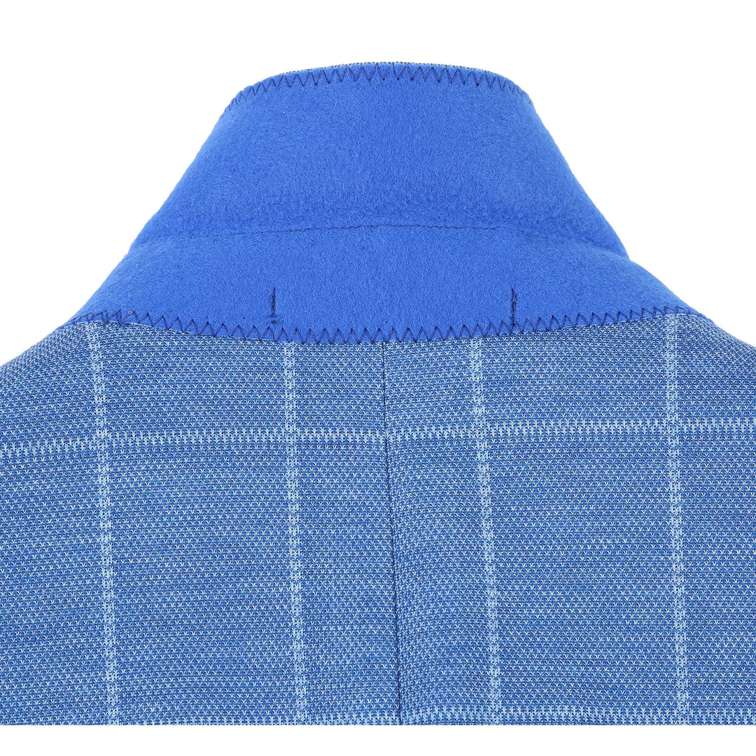 PS23-6 Blue Plaid Men's Half Canvas Blazer