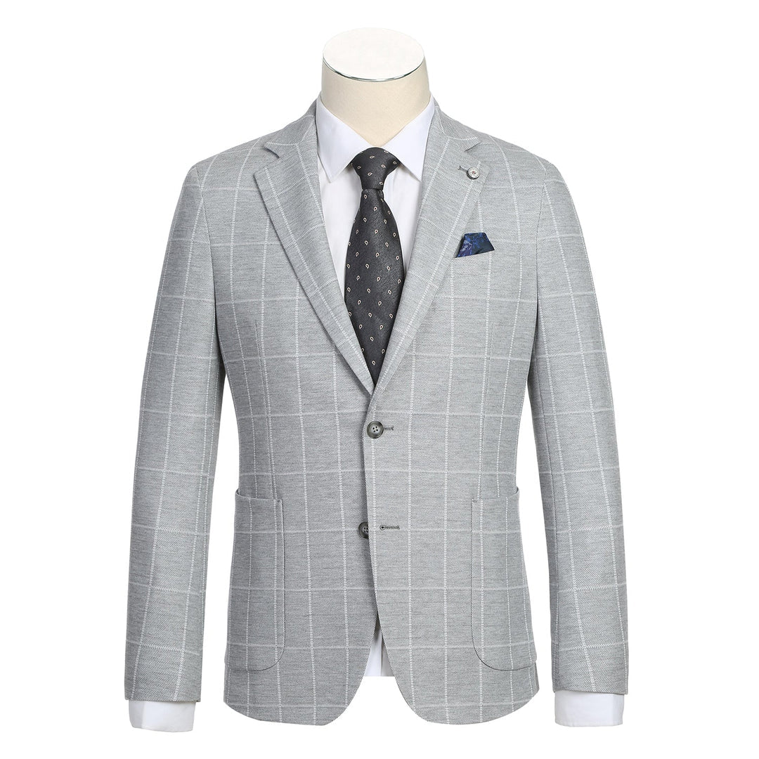 PS23-8 White Gray Plaid Men's Half Canvas Blazer
