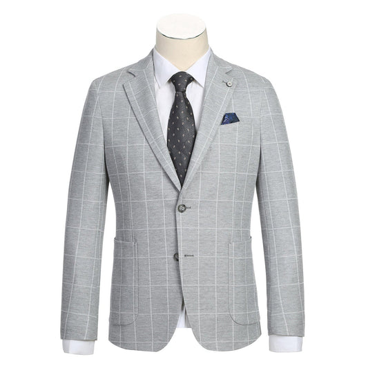 PS23-8 White Gray Plaid Men's Half Canvas Blazer