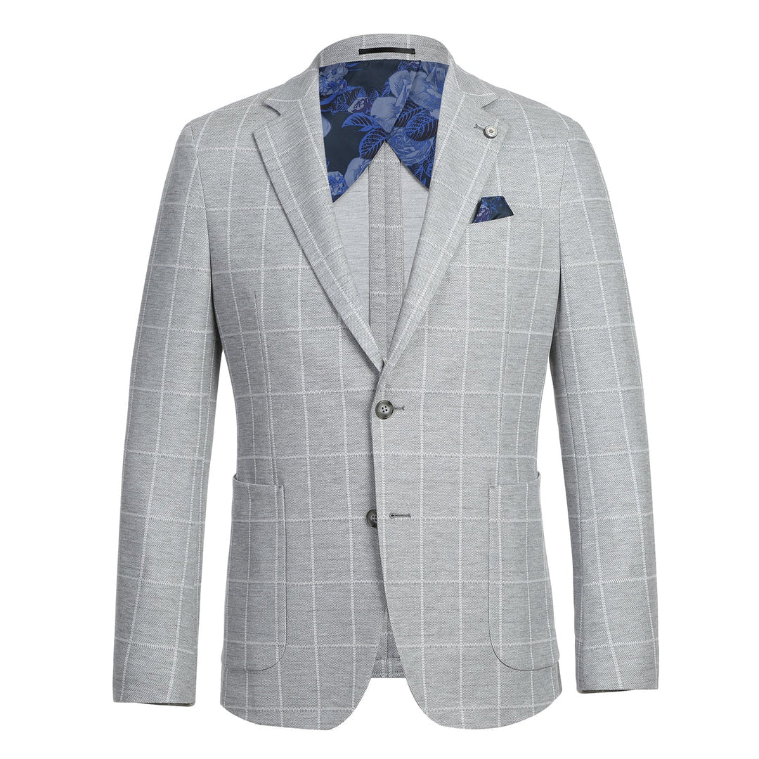 PS23-8 White Gray Plaid Men's Half Canvas Blazer