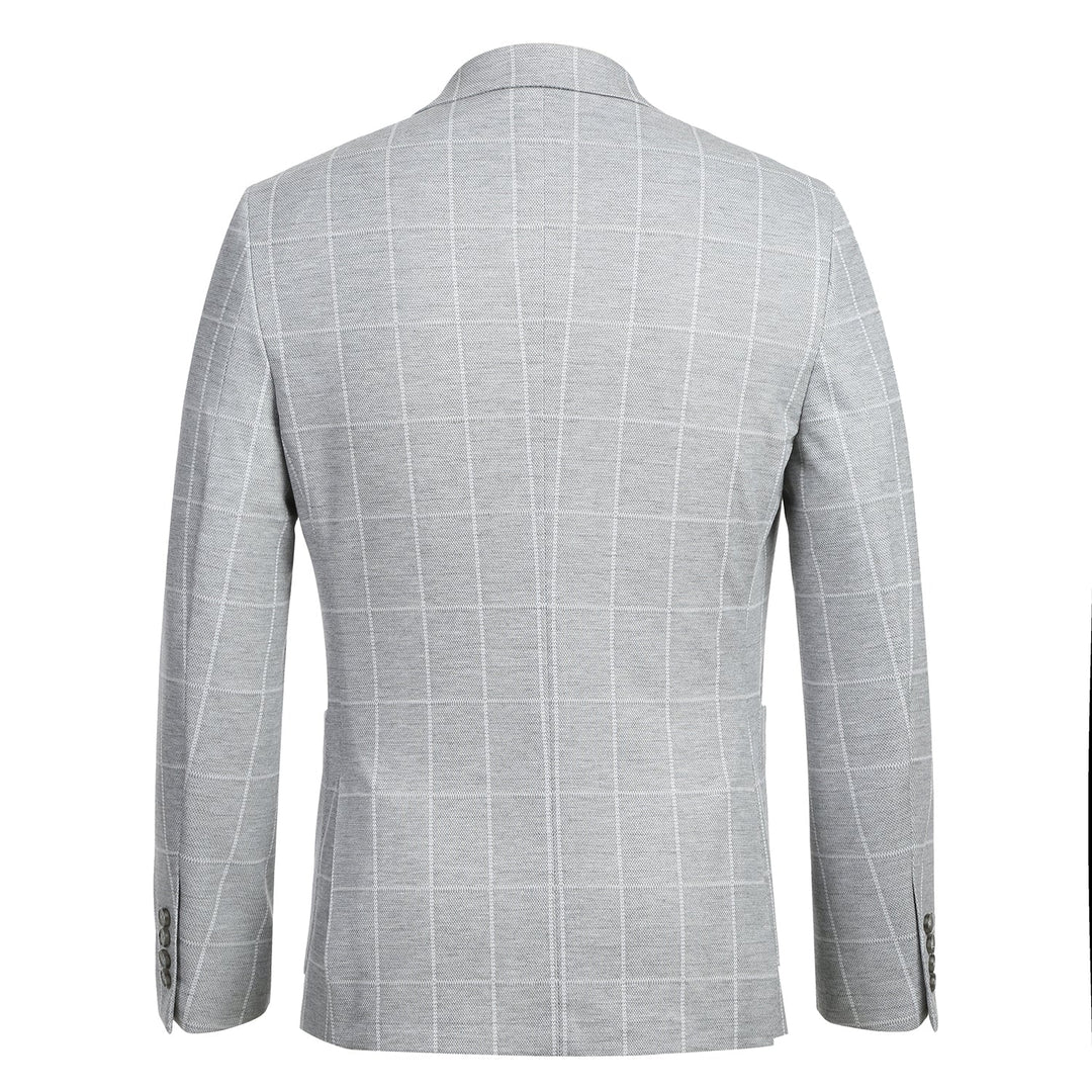 PS23-8 White Gray Plaid Men's Half Canvas Blazer