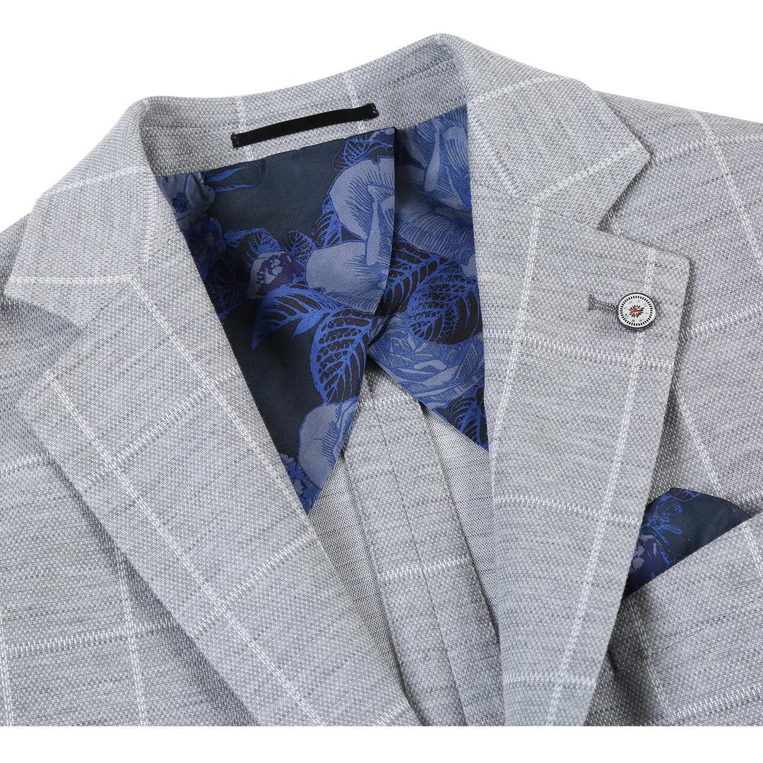 PS23-8 White Gray Plaid Men's Half Canvas Blazer