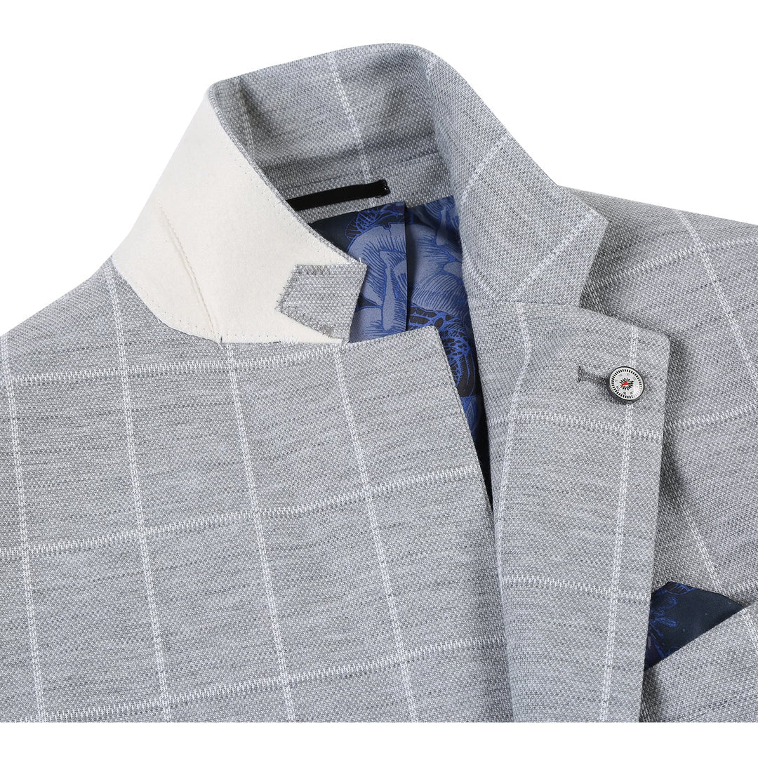 PS23-8 White Gray Plaid Men's Half Canvas Blazer
