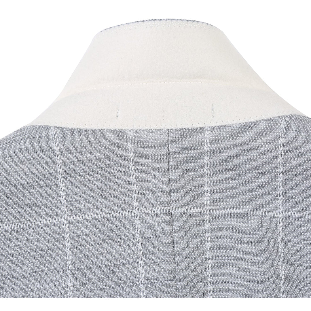 PS23-8 White Gray Plaid Men's Half Canvas Blazer