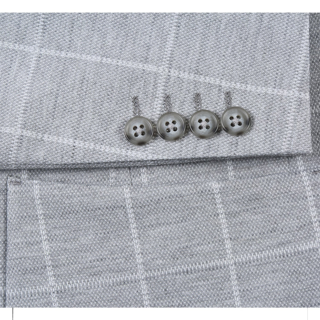 PS23-8 White Gray Plaid Men's Half Canvas Blazer